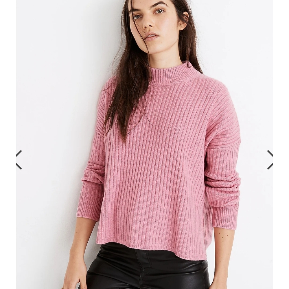 Madewell (Re)sourced Cashmere Ribbed Mockneck Pullover Sweater in Flamingo